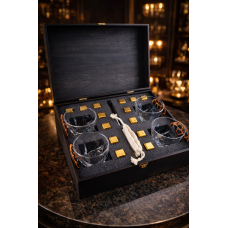 Набір для віскі Moltis Premium з металевими кубиками — 4 склянки, подарункова дерев’яна коробка Набір для віскі Moltis Premium з металевими кубиками — 4 склянки, подарункова дерев’яна коробка