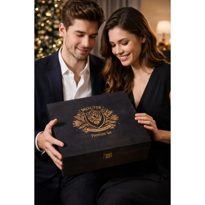 Подарочный набор для виски Moltis Premium — 4 стакана, металлические охлаждающие кубики, деревянный бокс