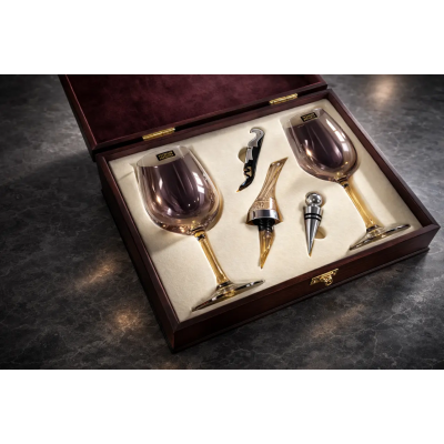 Набор аксессуаров для вина Moltis  — 2 бокала, электрооткрывалка, аэратор, пробка, подарочный набор 10120