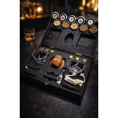 Смокер для виски Moltis + 2 бокала Saxum — металлические кубики серебряного цвета, щепа для копчения 10176