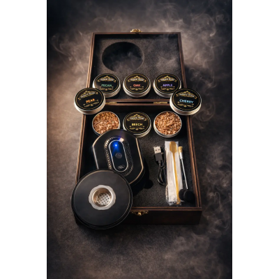 Смокер для виски электрический Moltis — набор для копчения коктейлей и алкоголя в деревянной коробке, подарок мужчине 10166