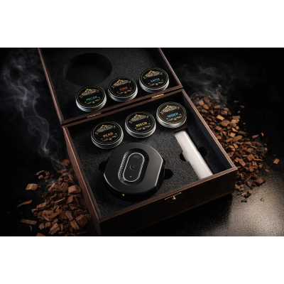 Смокер для виски электрический Moltis — набор для копчения коктейлей и алкоголя в деревянной коробке, подарок мужчине 10166