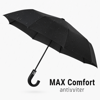 Мужской зонт полуавтомат черный MAX Comfort, 3 сложения, антиветер, 10 спиц, 105 см