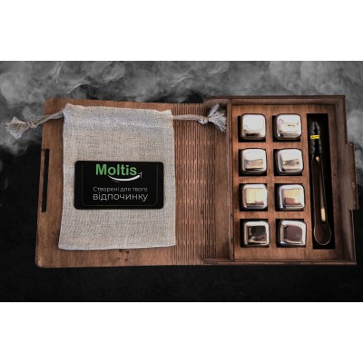 Кубики для виски Moltis Relax Whisky Stones Original Wood 8 шт из металла в серебряном цвете (без гравировки)