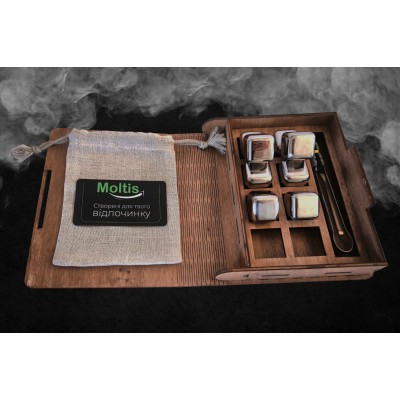 Кубики для виски Moltis Relax Whisky Stones Original Wood 8 шт из металла в серебряном цвете (без гравировки)