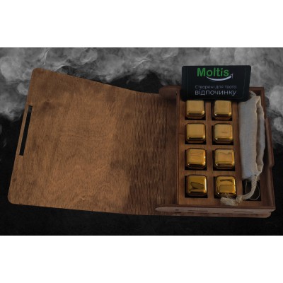 Кубики для виски Moltis Relax Whiskey Stones Original Wood 8 шт из металла в золотом MBG - 10511