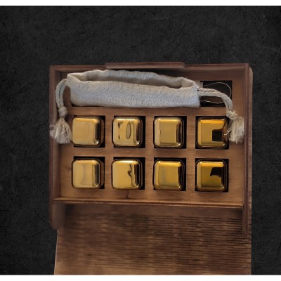 Кубики для виски Moltis Relax Whiskey Stones Original Wood 8 шт из металла в золотом MBG - 10511