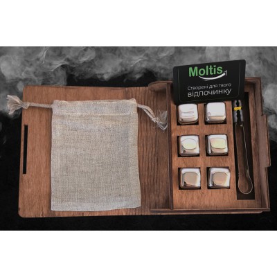 Кубики для виски Moltis Relax Whiskey Stones Original Wood 6 шт из металла серебряного цвета (без гравировки) MBS - 10504