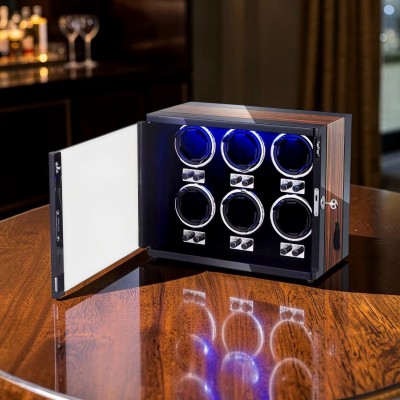 Шкатулка-вайндер 6 часов Bluetooth RGB дерево стекло замок 10200
