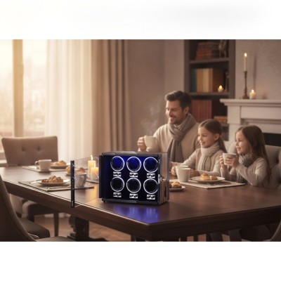 Шкатулка-вайндер 6 часов Bluetooth RGB дерево стекло замок 10200