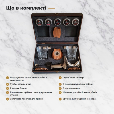 Набор барный смокер + 2 бокала + щепа подарочный бокс SMN-5906
