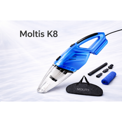 Автомобильный проводной пылесос Moltis K8 120Вт, синий, для сухой и влажной уборки 10015