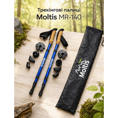 Треккинговые палки Moltis Relax 140 Antishock синие для скандинавской ходьбы с амортизацией, регулируемые 10026