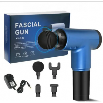 Портативный массажер Fascial Gun KH-320 из метала и пластика Blue (Аккумуляторный )